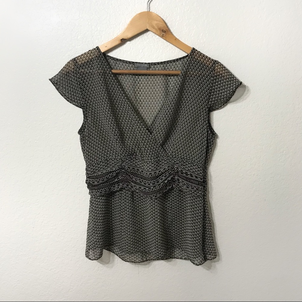 Ann Taylor Sheer Dark Brown Geometric Blouse